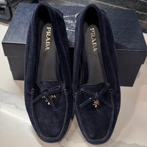 Prada Women's Navy Suede Loafers